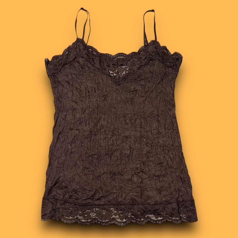 Y2K Brown Lace Cami Tank Top Size Large Fairygrunge Downtown Girl 2000s